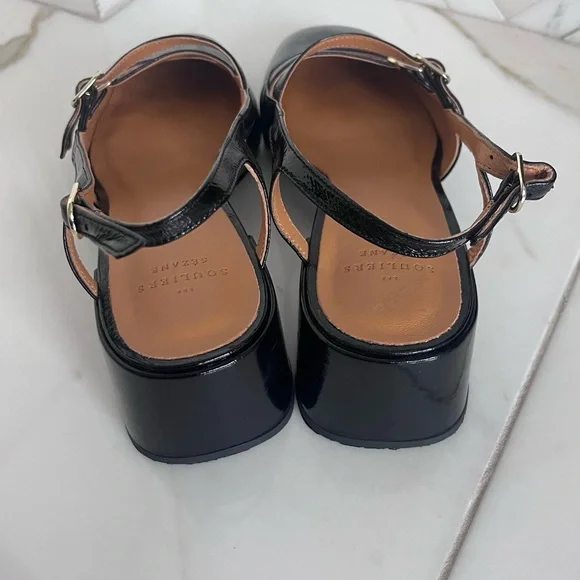 Sezane Black Leather Mary Jane Slingback Heels - Picture 4 of 11